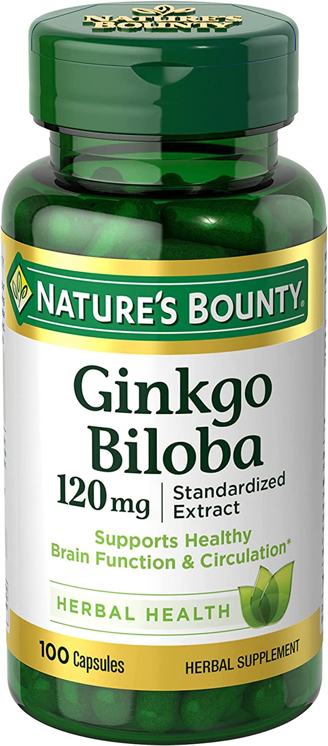 Nature’s Bounty Ginkgo Biloba Capsules 120mg, Memory Support Supplement, Supports Brain Function and Mental Alertness, 100 Capsules