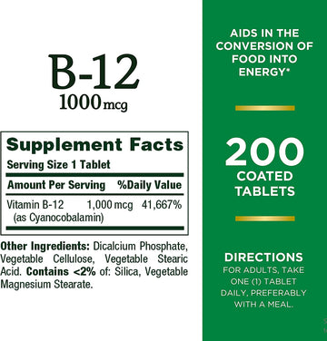 Nature's Bounty Vitamin B12, Supports Energy Metabolism, Tablets, 1000mcg, 200 Ct