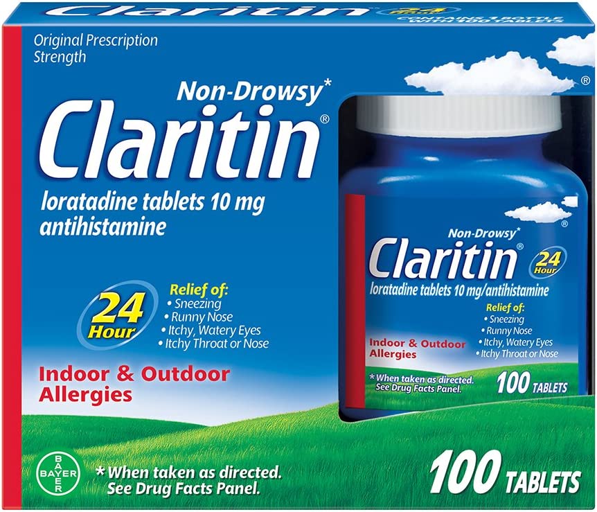 Claritin 24 Hour Allergy Medicine, Non-Drowsy Prescription Strength Allergy Relief, Loratadine Antihistamine Tablets, 100 Count