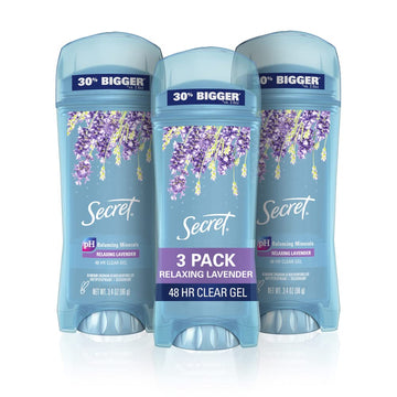 Secret Antiperspirant and Deodorant for Women Refreshing Lavender, Clear Gel, 3.4 oz (Pack of 3)