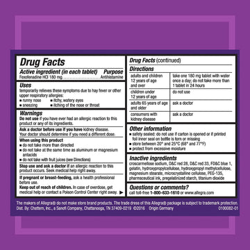 Allegra Adult 24HR Non-Drowsy Antihistamine Gelcaps, 60-Count, Fast-acting Allergy Symptom Relief, 180 mg