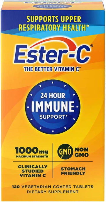 Ester-C Vitamin C 1000 mg Coated Tablets, 120 Count, Immune System Booster, Stomach-Friendly Supplement, Gluten-Free