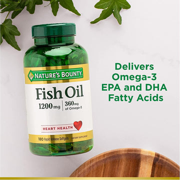 Nature’s Bounty Fish Oil 1200 mg, Twin Pack, Supports Heart Health With Omega 3 EPA & DHA, 360 Rapid Release Softgels